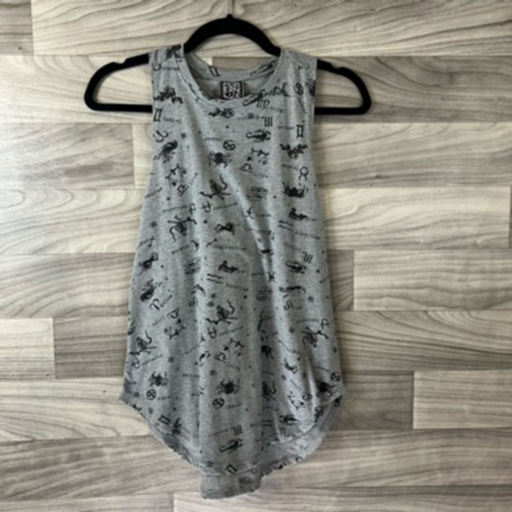 Modern Lux Womens Tank Top Gray Black Horoscope Sleeveless Crew Neck Racerback S